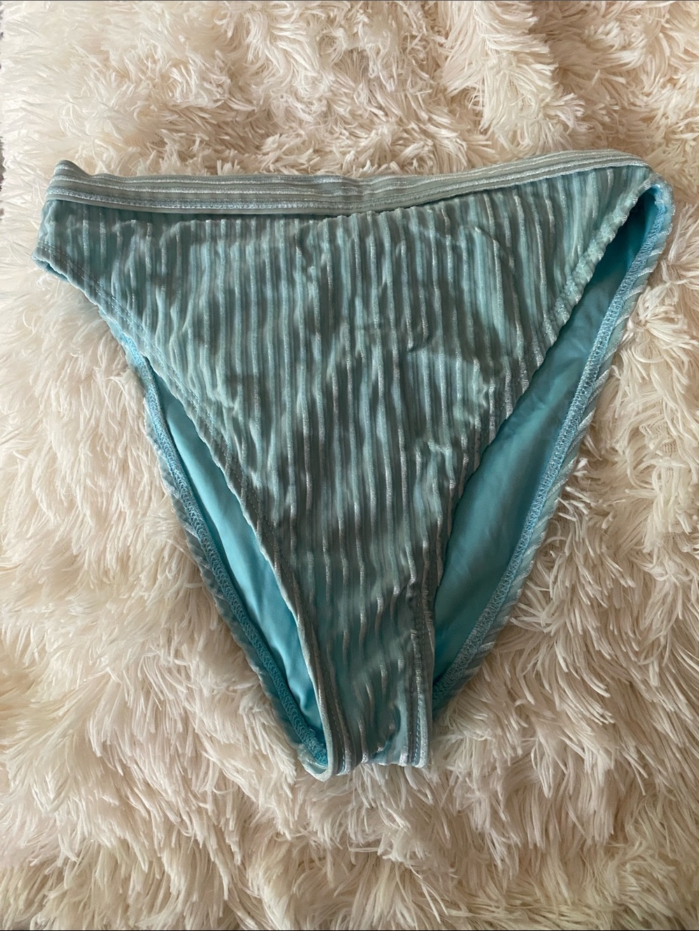 Dippin Daisy’s Ultra High Waist Cheeky Blue Ribbed Velvet Bikini Bottoms Small